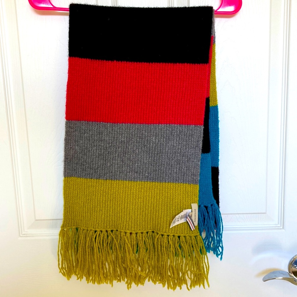 Burberry multicolored cashmere striped fringe scarf